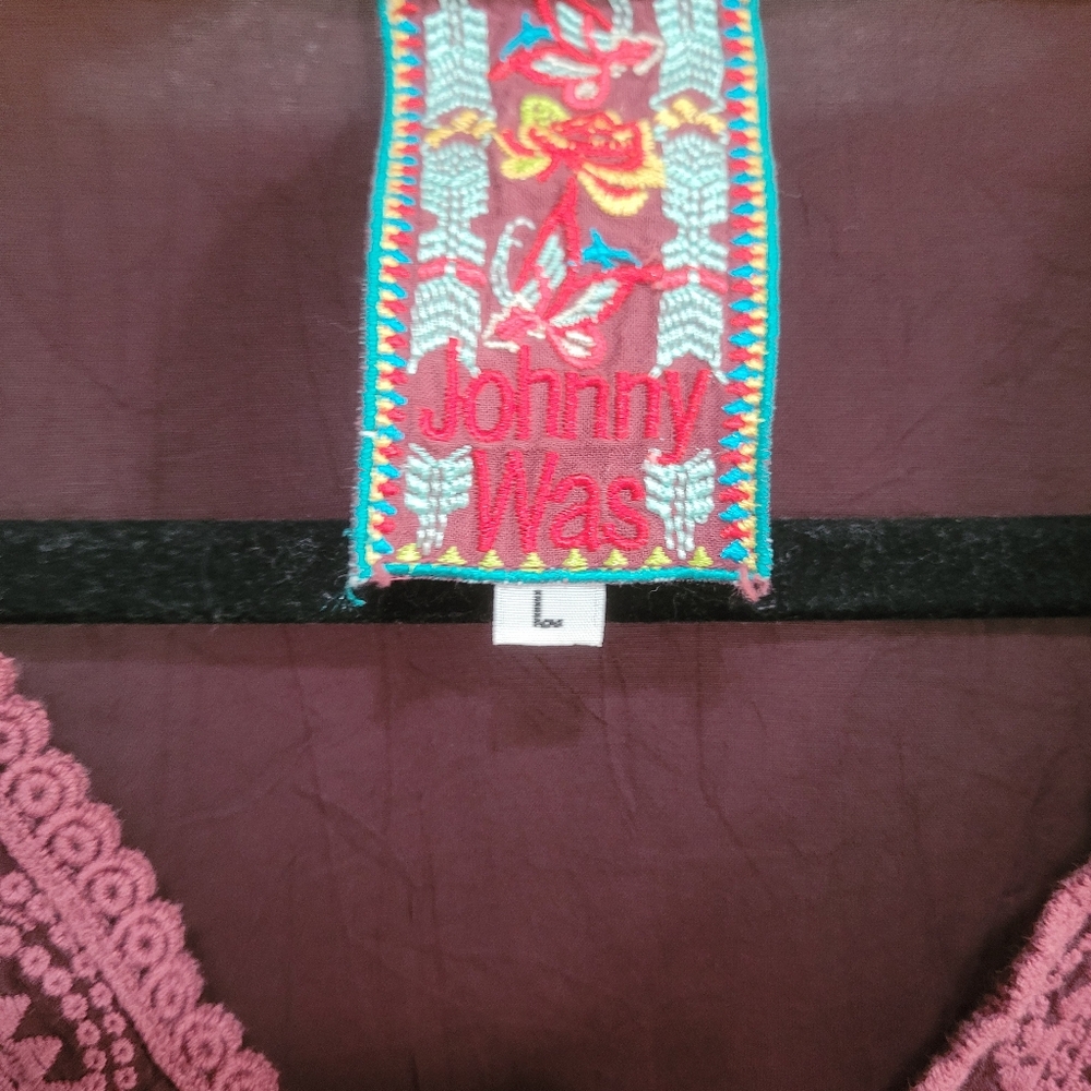 Johnny Was Embroidered V-Neck Top - Burgundy - Picture 7 of 14
